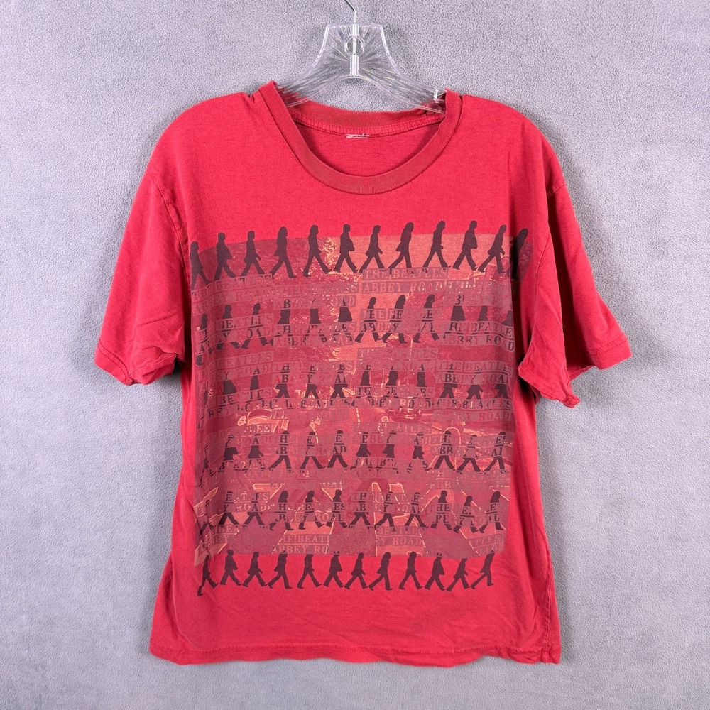 VTG Y2K The Beatles T Shirt Mens Large Red Abbey Road Graphic Tee